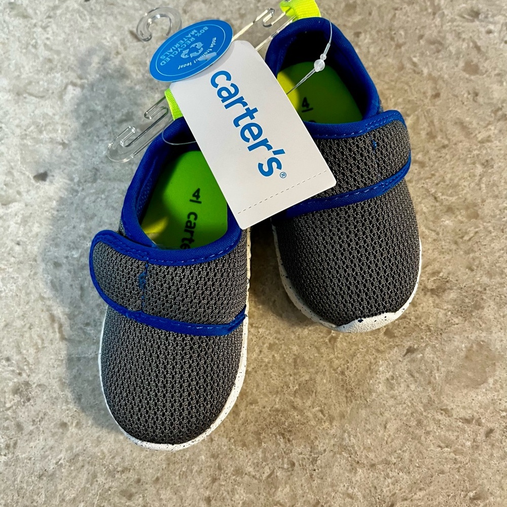 Carter's Gray Mesh Slip-On Sneakers with Blue Trim